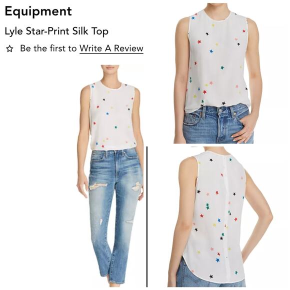 Equipment Lyle Silk Top White Star Print Sleeveless Blouse Size S Multicolor - Picture 6 of 9